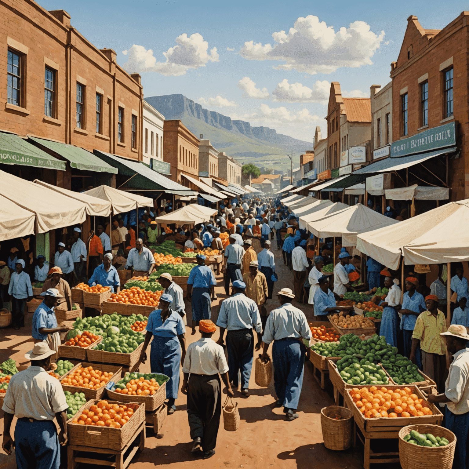 A bustling market scene in South Africa, showcasing the dynamic and evolving nature of the local economy